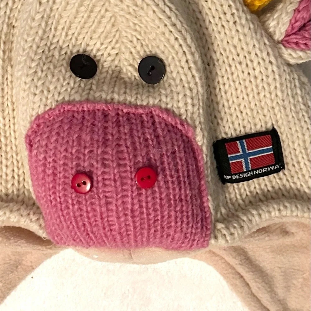 KP Design Norway Knit 100% Wool Fleece Lined Cow Bull Winter Hat OS Kids Unisex